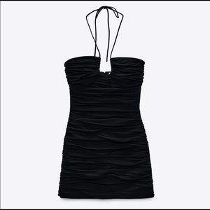 NWT ZARA Ruched Mini Black Halter Dress